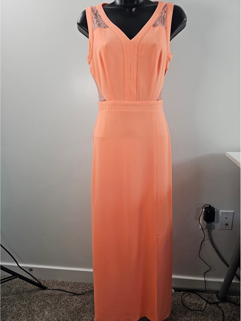 Gianni Bini Peach Maxi Dress with Lace Insets